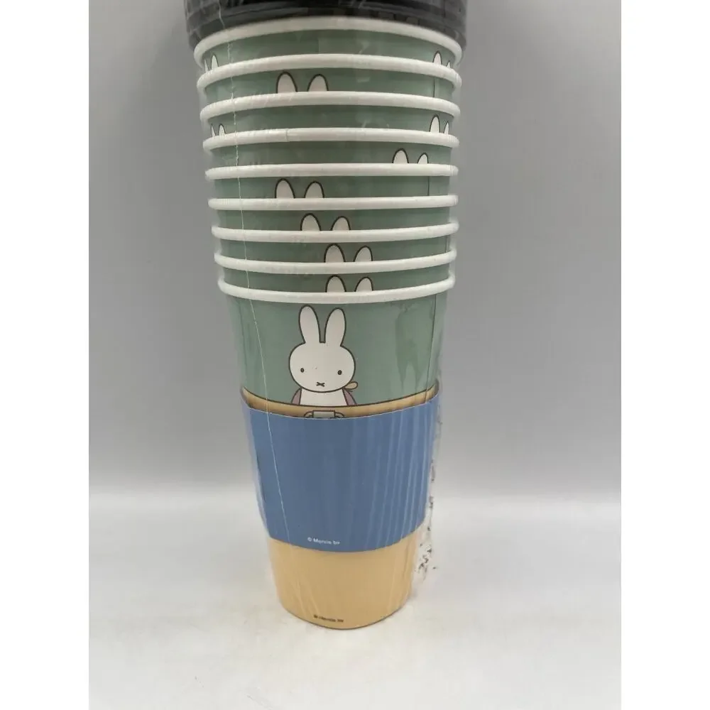 NEW Miffy Set Of 10 Hot Travel Cups 16 Oz With Sleeves & Lids